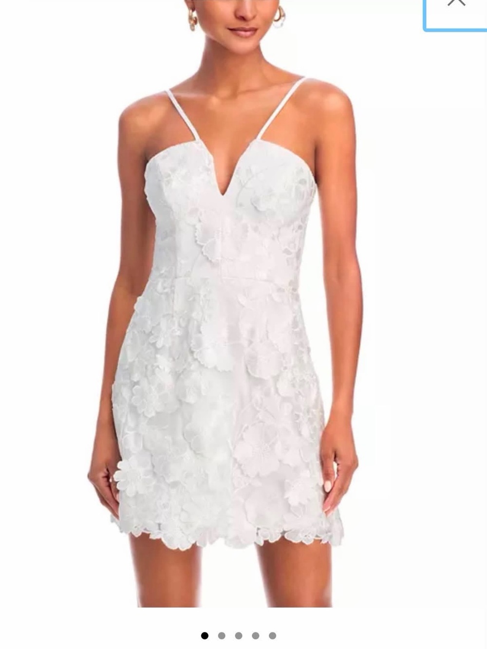Aqua White 3D Floral Appliqué Spaghetti Strap Midi Dress